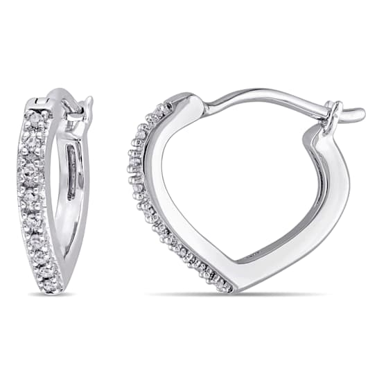 Diamond Heart Hoop Earrings in 10k White Gold