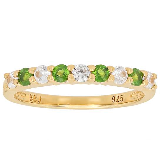 Chrome Diopside And White Zircon Band Ring In 18K Gold Over Sterling
Silver 0.68ctw
