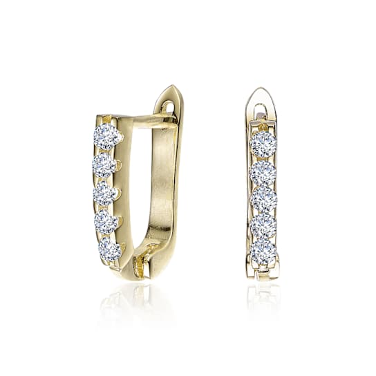 Pave CZ U-Hoop Earrings In 14K Gold Over Brass