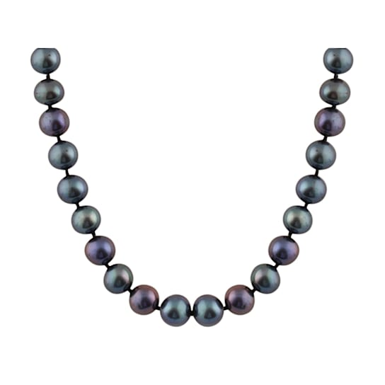 10-10.5mm Black Cultured Freshwater Pearl Sterling Silver Strand Necklace