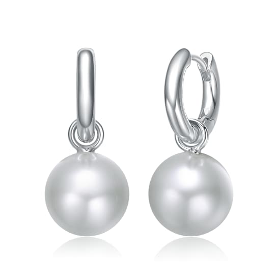Pear Shape Shell Pearl Drop Hoop Earrings In Gold-Tone