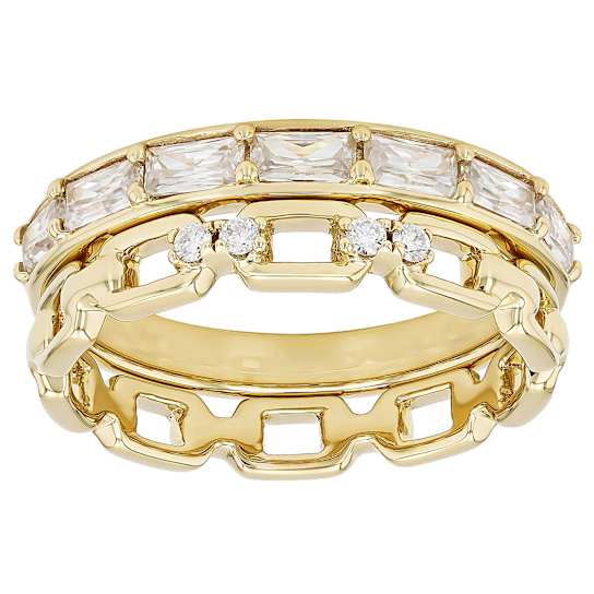 Moissanite Baguette And Round Stackable Ring Set Of 2 In 14K Gold Over
Sterling Silver