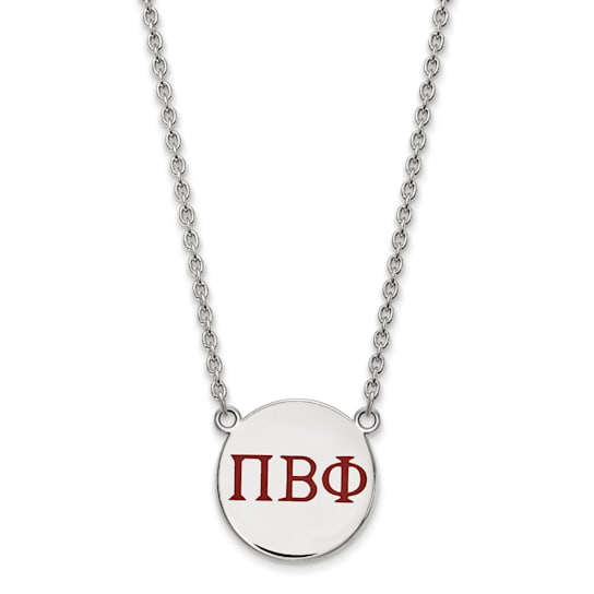 Rhodium Over Sterling Silver LogoArt Pi Beta Phi Large Enamel Pendant Necklace
