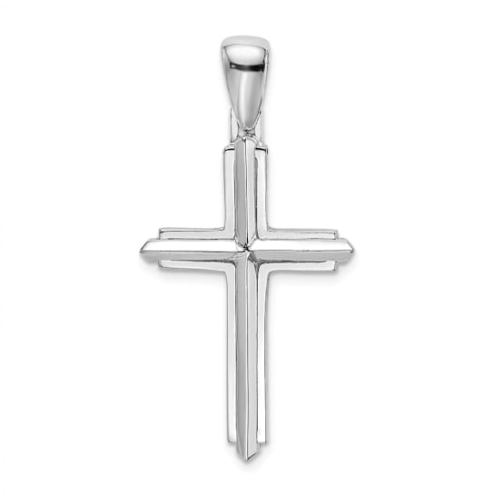 Rhodium Over 14k White Gold Polished Cross Charm