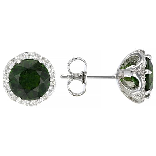 Chrome Diopside And Zircon Stud Earrings In Sterling Silver