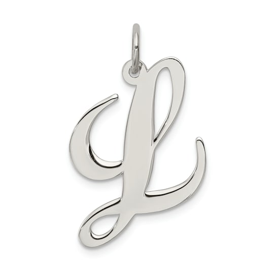 Rhodium Over Sterling Silver Fancy Script Letter L Initial Charm