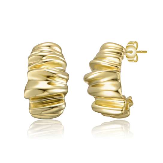 Waffled Wave Chunky Drop Earrings In 14K Gold Over Brass