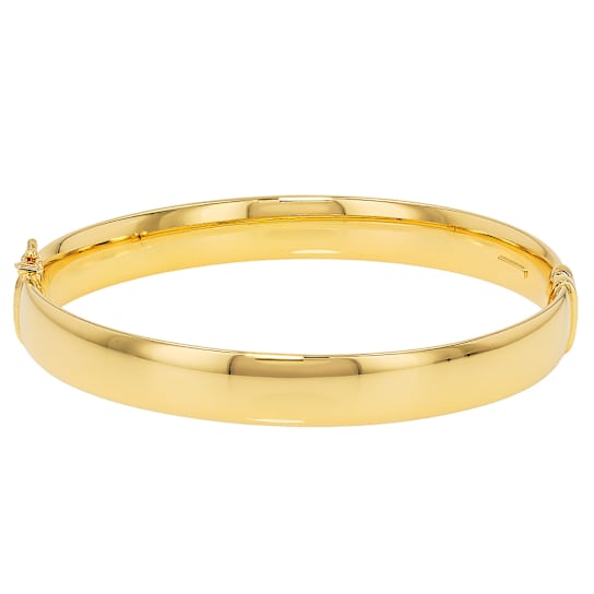 Polished Hinged Bangle Bracelet In 18K Gold Over Bronze
