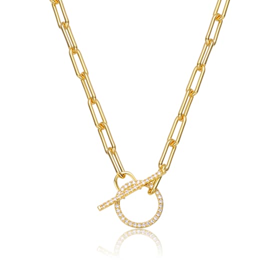 Pave CZ Chain Necklace In 14K Gold Over Sterling Silver 19 Inch