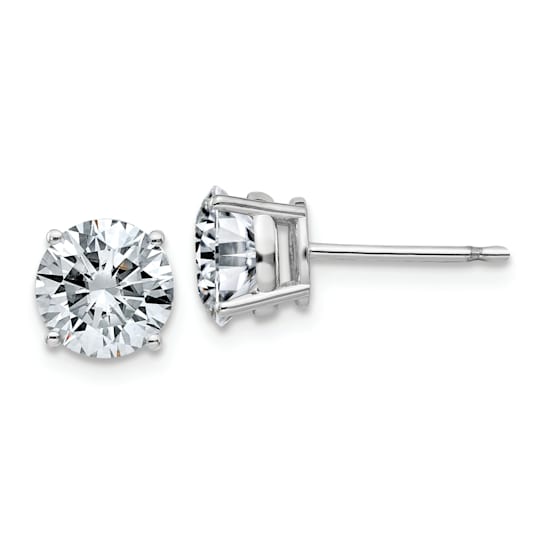 Rhodium Over 14K White Gold 2ct. 6.5mm Round G H I True Light Moissanite Earrings