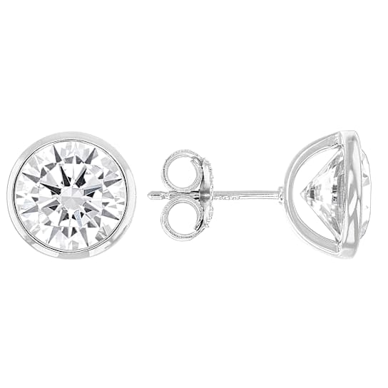 Large Bezel Set Stud Earrings With CZ In Sterling Silver