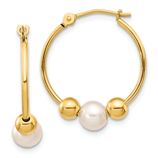 14K Yellow Gold 5-6mm White Semi-round Freshwater Cultured Pearl
Polished Hoop Earrings