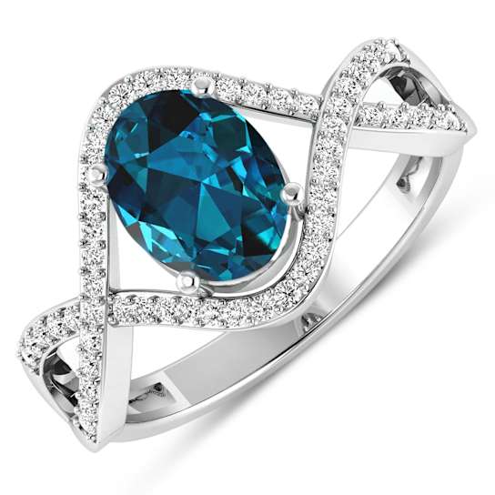 1.34ctw London Blue Topaz and Diamond 14K White Gold Halo Ring