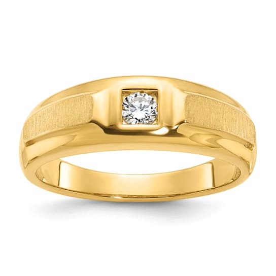 10K Yellow Gold Men's Polished and Satin Diamond Ring 0.17ct