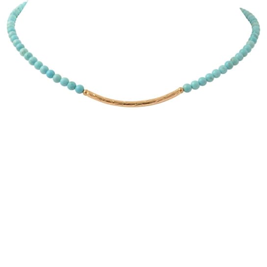 Barse Turquoise Beaded Necklace With Metal Bar In 18K Gold Over Brass