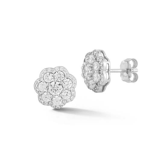 Rachel Zoe CZ Flower Stud Earrings in Rhodium Over Sterling Silver