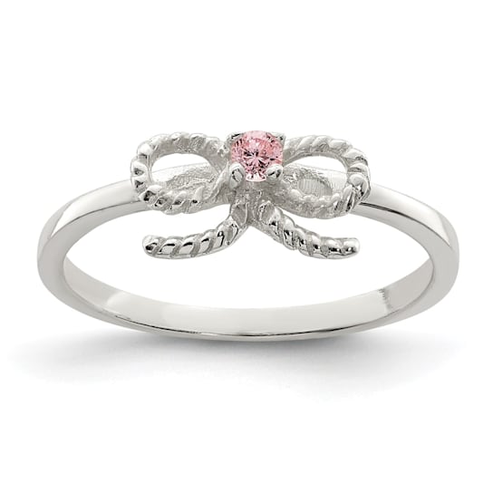 Sterling Silver Polished and Twisted Pink Cubic Zirconia Bow Children's Ring