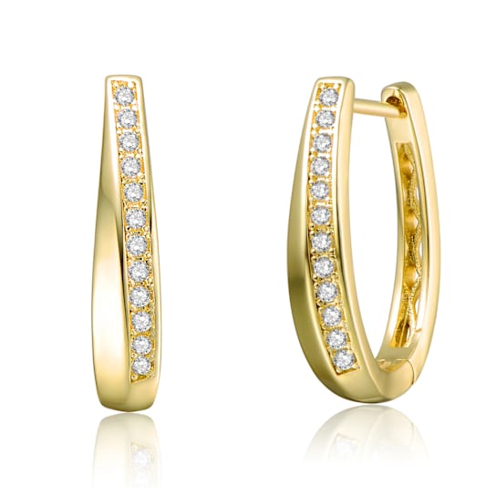 CZ Pave Hoop Earrings In 14K Gold Over Brass
