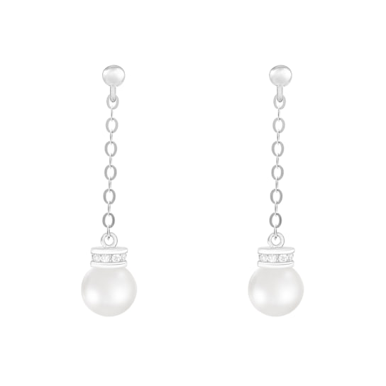 5.5-6 mm White Cultured Freshwater Pearl Rhodium Over Sterling Silver Earrings