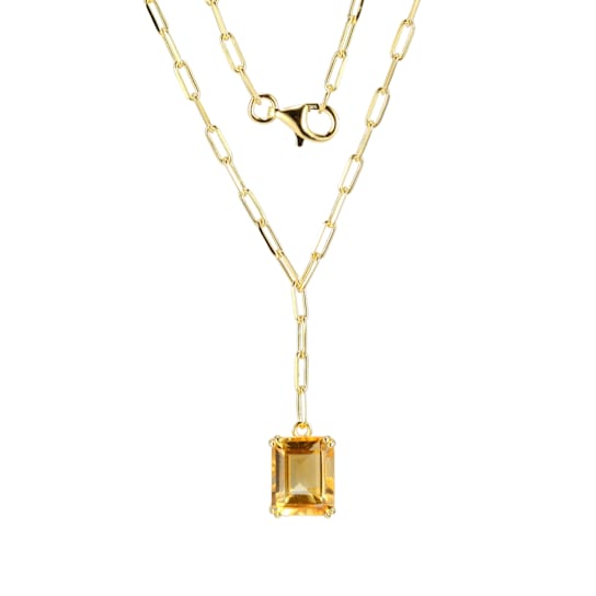 Citrine Paperclip Y-Necklace In 18K Gold Over Sterling Silver
