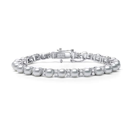 Pear Shape Pearl Simulant Tennis Bracelet In Sterling Silver