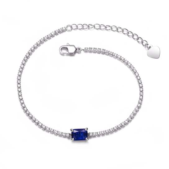 Sapphire Color CZ Station Bracelet In Sterling Silver