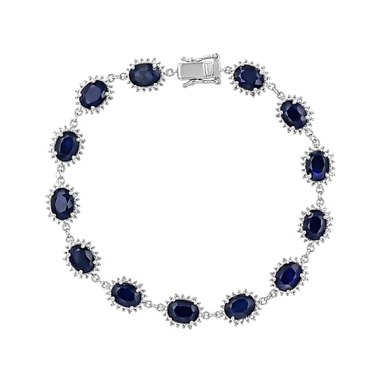Blue Sapphire And White Topaz Tennis Bracelet In Sterling Silver 20.07ctw