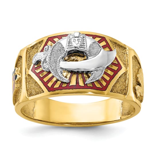 10K Two-Tone Yellow and White Gold Men's Textured and Enameled Masonic
Shriner's Ring