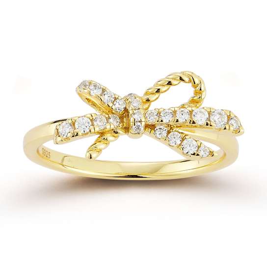 Rachel Zoe CZ Dainty Bow Ring in 14K Gold Over Sterling Silver