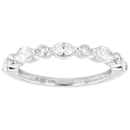 Lab-Grown Diamond Marquise and Round Band Ring in 10k White Gold