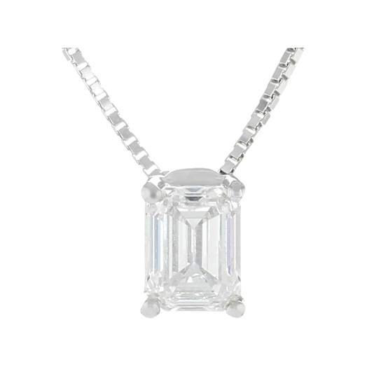 Lab-Grown Diamond Emerald-Cut Slide Pendant In Sterling Silver 0.50ctw