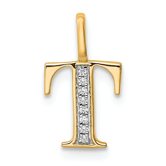 14K Yellow Gold Diamond Letter T Initial Pendant