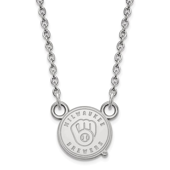 Rhodium Over Sterling Silver MLB LogoArt Milwaukee Brewers Pendant Necklace