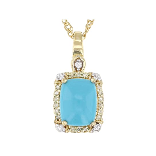 Turquoise With Yellow Diamond And White Zircon Pendant Necklace In 18K
Gold Over Sterling Silver
