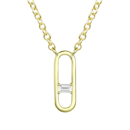 CZ Pave Station Necklace In 14K Gold Over Brass