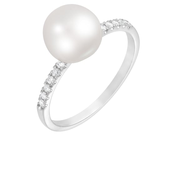 Akoya Pearl And Diamond Ring in 14k White Gold