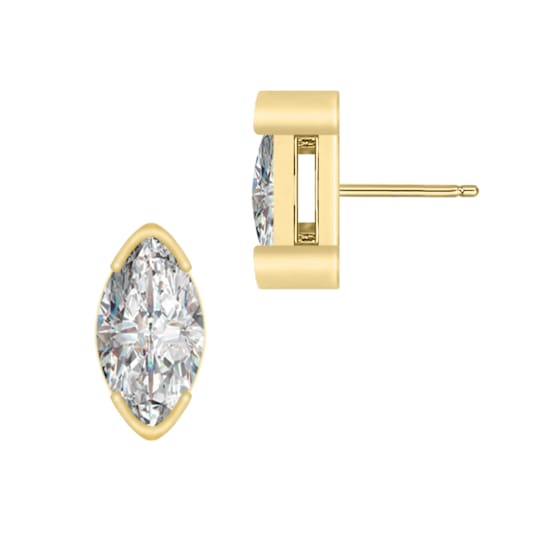 Marquise CZ Bezel Stud Earrings In 14K Gold Over Brass