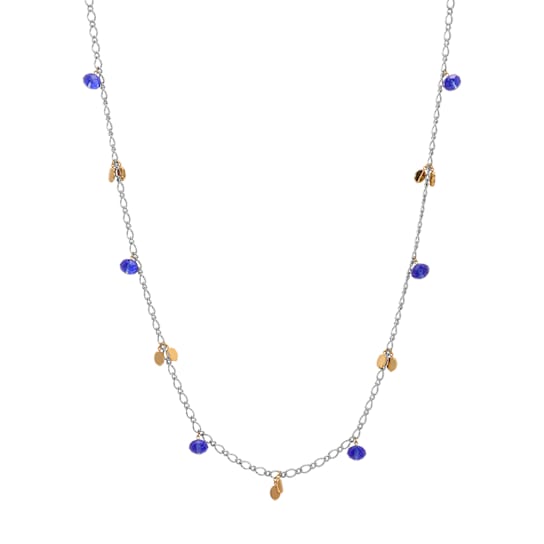 Two-tone Base Metal Charm Color Bead Necklace 40 inch