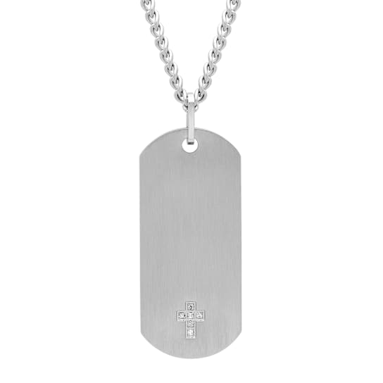 Robert Alton Mn's Dog Tag Pendant With Chain In Stainless Steel 0.05ctw