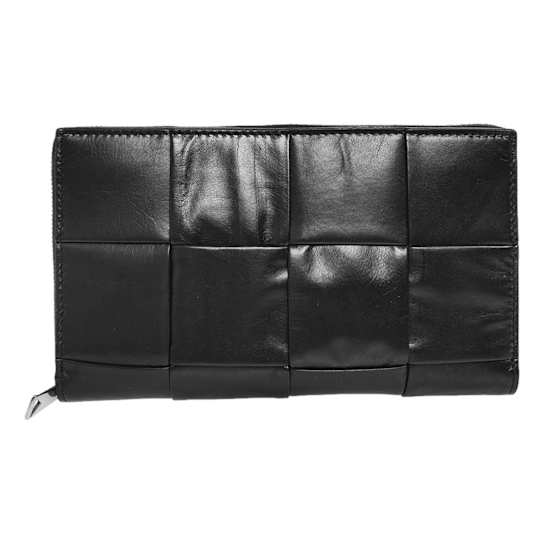 Bottega Veneta Intrecciato Cassette Black Leather Zip Wallet