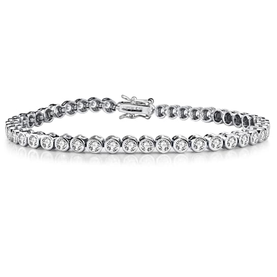 Bezel-Set CZ Tennis Bracelet In White Rhodium Over Brass