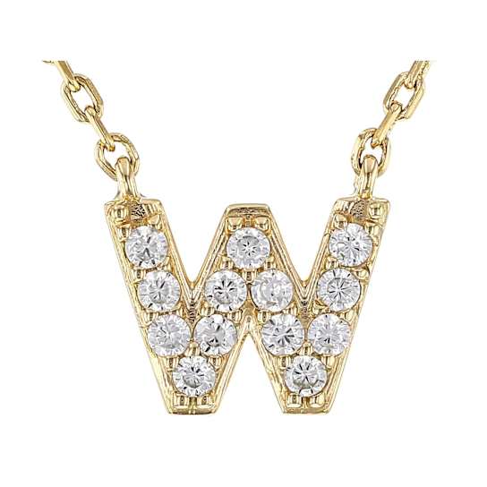 CZ Initial W Station Necklace In 18K Gold Over Sterling Silver 0.2ctw