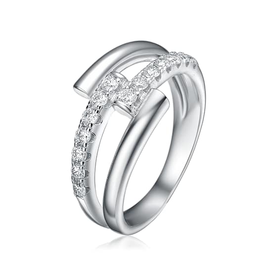 CZ Criss-Cross Bypass Ring In Sterling Silver