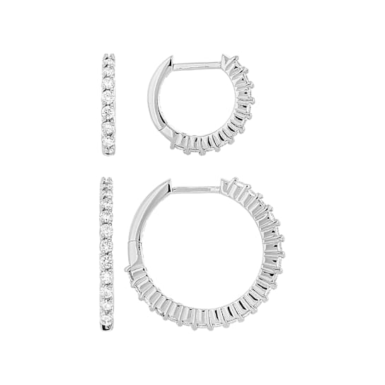 Lab-Grown Diamond Huggie and Hoop Earring Set in Platinum Over Sterling Silver