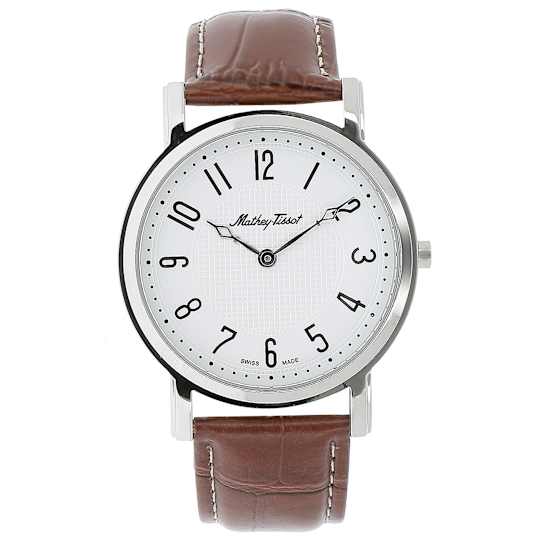 Mathey-Tissot Men's 42mm City White Dial And Bezel, Brown Leather Strap Watch