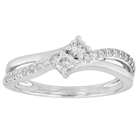 Lab-Grown Diamond Two-Stone Crossover Ring In Sterling Silver 0.33ctw