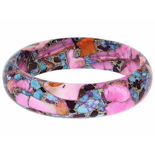 Turquoise and Pink Spiny Oyster Bangle Bracelet