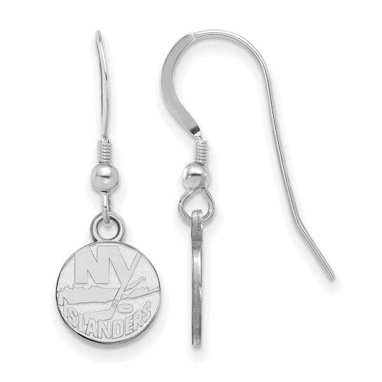 Rhodium Over Sterling Silver NHL New York Islanders LogoArt Dangle Earrings