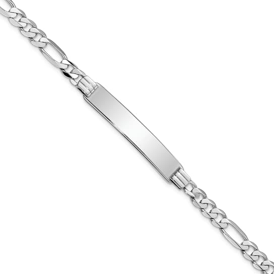 Rhodium Over 14k White Gold Figaro Link ID Bracelet
