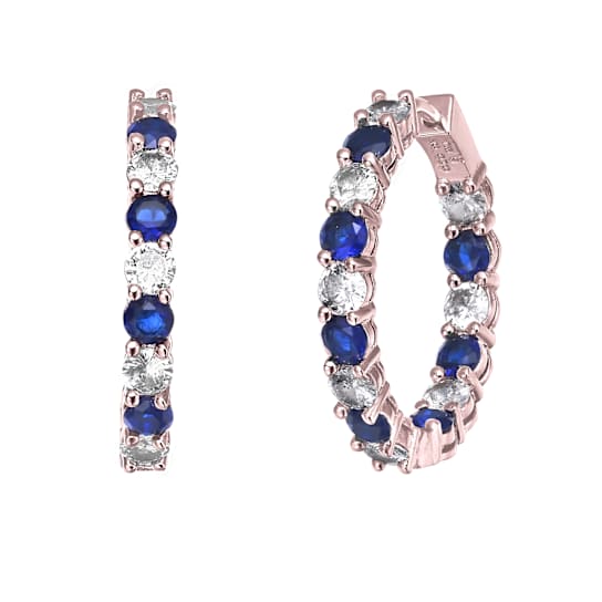 Sapphire Color CZ Inside-Out Hoop Earrings In 18K Rose Gold Over Brass